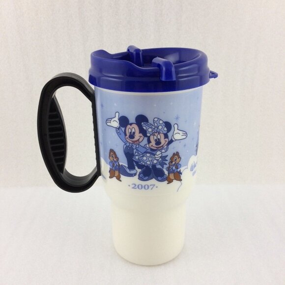 Walt Disney World Blue Coffee Mug Travel Cup w Lid Coca Cola Mickey Minnie 2007 - Picture 2 of 12